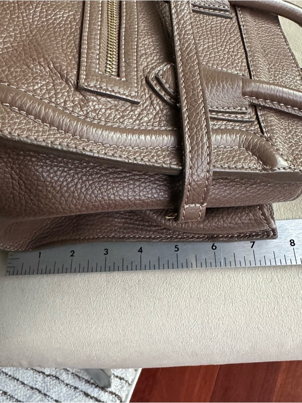 Genuine Leather Mini Satchel Taupe Brown | Crossbody Top Handle | Structured Bag - Picture 12 of 16